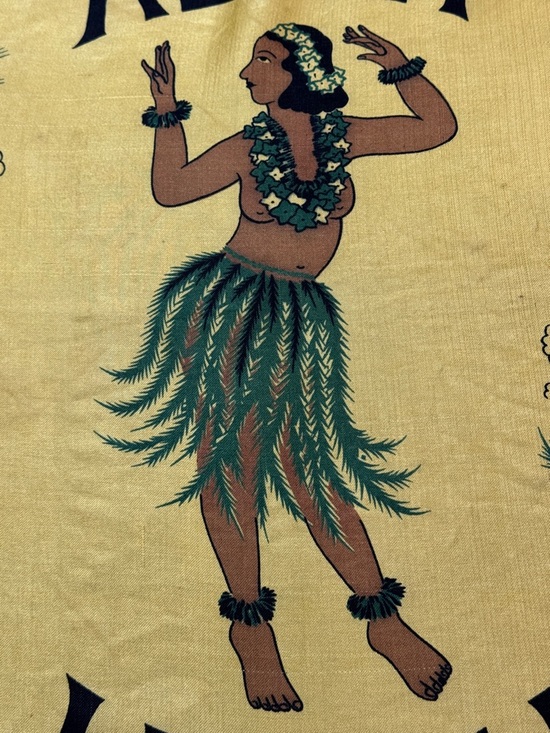 Vintage Aloha Hawaii Yellow Tropical Hula Scarf Embroidered Wall Art - Picture 8 of 10